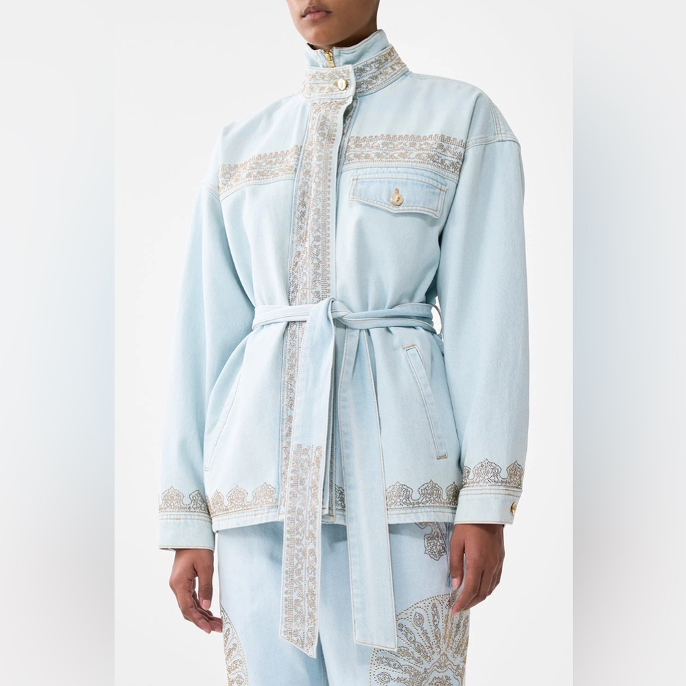 $1000 Camilla Jacket Light Blue Size S Alika Istanbul Alchemy High Neck Cotton